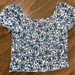 Girls blue/white floral crop top size 12, by Japna Girls